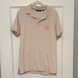 Psycho Bunny Beige Polo with Orange Trim
